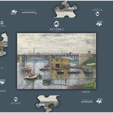 Darstellung des Puzzle Motivs Bridge at Argenteuil on a Gray Day (1876) by Claude Monet 100 Puzzle Schachtel 3D Modell