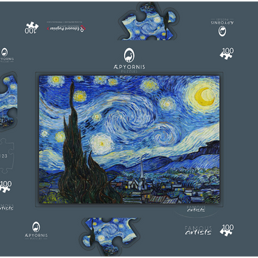 Darstellung des Puzzle Motivs The Starry Night (1889) by Vincent van Gogh 100 Puzzle Schachtel 3D Modell