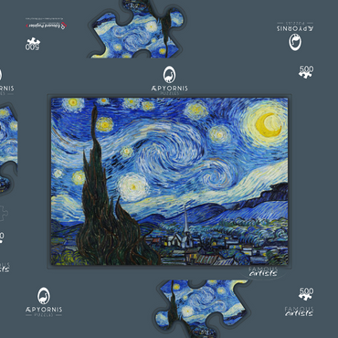 Darstellung des Puzzle Motivs The Starry Night (1889) by Vincent van Gogh 500 Puzzle Schachtel 3D Modell