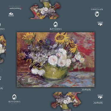 Darstellung des Puzzle Motivs Vincent van Gogh's Bowl With Sunflowers Roses And Other Flowers (1886) 1000 Puzzle Schachtel 3D Modell