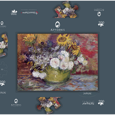 Darstellung des Puzzle Motivs Vincent van Gogh's Bowl With Sunflowers Roses And Other Flowers (1886) 200 Puzzle Schachtel 3D Modell