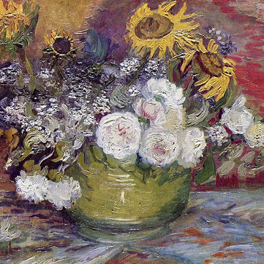Darstellung des Puzzle Motivs Vincent van Gogh's Bowl With Sunflowers Roses And Other Flowers (1886) 500 Puzzle 3D Modell