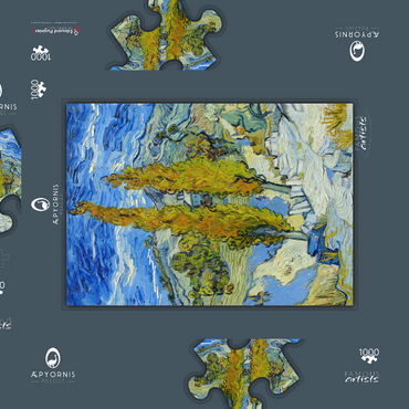 Darstellung des Puzzle Motivs The Poplars at Saint-Rémy (1889) by Vincent van Gogh 1000 Puzzle Schachtel 3D Modell