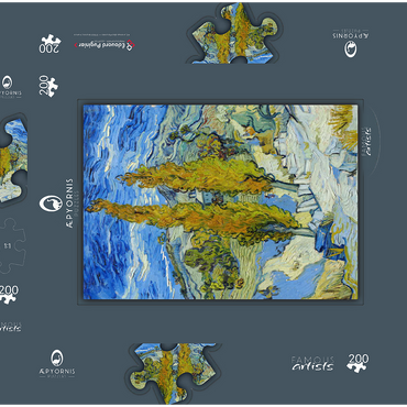 Darstellung des Puzzle Motivs The Poplars at Saint-Rémy (1889) by Vincent van Gogh 200 Puzzle Schachtel 3D Modell