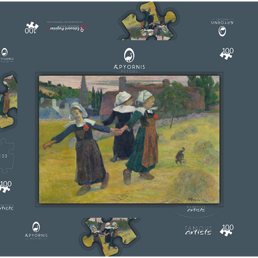 Darstellung des Puzzle Motivs Breton Girls Dancing, Pont-Aven (1888) by Paul Gauguin 100 Puzzle Schachtel 3D Modell