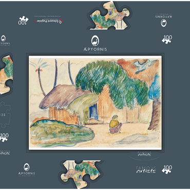 Darstellung des Puzzle Motivs Tahitian Hut (ca. 1891–1893) by Paul Gauguin 100 Puzzle Schachtel 3D Modell