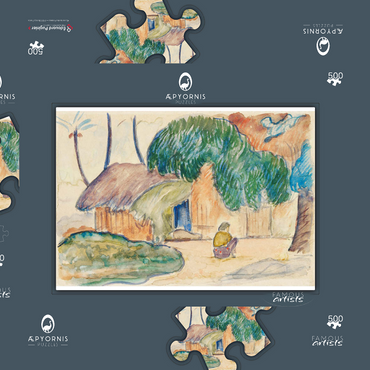 Darstellung des Puzzle Motivs Tahitian Hut (ca. 1891–1893) by Paul Gauguin 500 Puzzle Schachtel 3D Modell