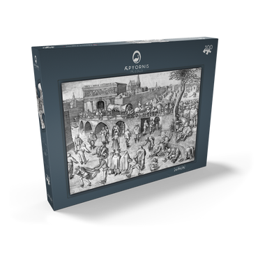 Darstellung des Puzzle Motivs Ice Skating before the Gate of Saint George, Antwerp, 1558, by Pieter Bruegel the Elder 100 Puzzle Schachtel Ansicht2