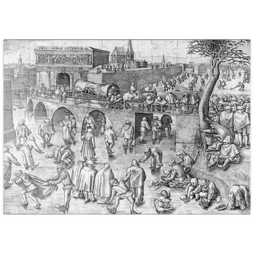 Darstellung des Puzzle Motivs puzzleplate Ice Skating before the Gate of Saint George, Antwerp, 1558, by Pieter Bruegel the Elder 100 Puzzle
