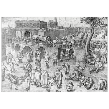 Darstellung des Puzzle Motivs puzzleplate Ice Skating before the Gate of Saint George, Antwerp, 1558, by Pieter Bruegel the Elder 200 Puzzle