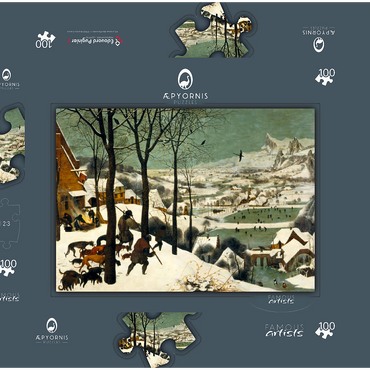 Darstellung des Puzzle Motivs Hunters in the Snow, 1565, by Pieter Bruegel the Elder 100 Puzzle Schachtel 3D Modell
