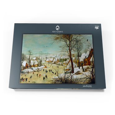 Darstellung des Puzzle Motivs Winter Landscape with Skaters and a Bird Trap, 1565, by Pieter Bruegel the Elder 500 Puzzle Schachtel Ansicht3