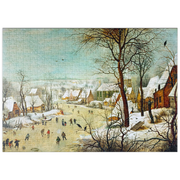 Darstellung des Puzzle Motivs puzzleplate Winter Landscape with Skaters and a Bird Trap, 1565, by Pieter Bruegel the Elder 500 Puzzle