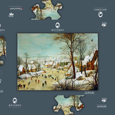Darstellung des Puzzle Motivs Winter Landscape with Skaters and a Bird Trap, 1565, by Pieter Bruegel the Elder 500 Puzzle Schachtel 3D Modell