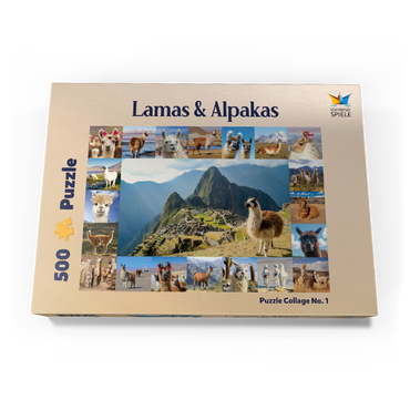 Darstellung des Puzzle Motivs Lamas und Alpakas - Collage No. 1 500 Puzzle Schachtel Ansicht3