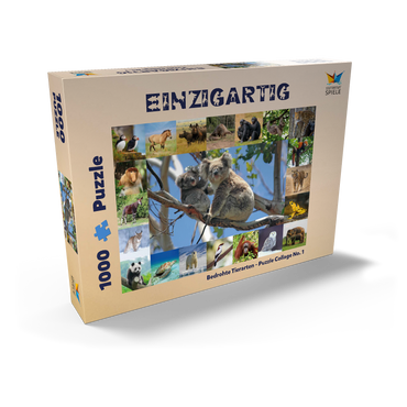 Darstellung des Puzzle Motivs Einzigartig - Bedrohte Tierarten - Collage No. 1 1000 Puzzle Schachtel Ansicht2