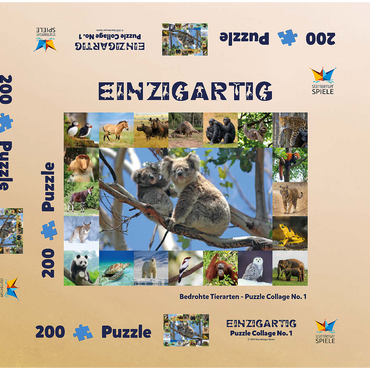 Darstellung des Puzzle Motivs Einzigartig - Bedrohte Tierarten - Collage No. 1 200 Puzzle Schachtel 3D Modell