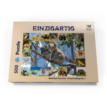 Darstellung des Puzzle Motivs Einzigartig - Bedrohte Tierarten - Collage No. 1 500 Puzzle Schachtel Ansicht3