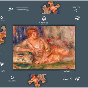 Darstellung des Puzzle Motivs Andrée in Pink, Reclining (Andrée en rose étendue) (1918) by Pierre-Auguste Renoir 200 Puzzle Schachtel 3D Modell