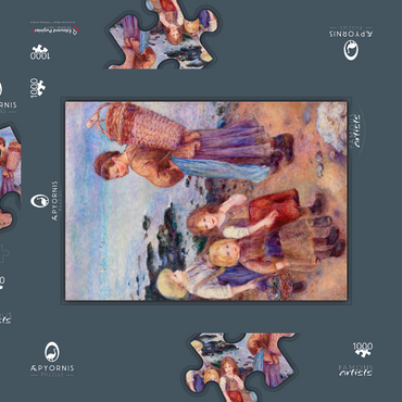 Darstellung des Puzzle Motivs Mussel-Fishers at Berneval (Pêcheuses de moules à Berneval, côte normand) (1879) by Pierre-Auguste Renoir 1000 Puzzle Schachtel 3D Modell
