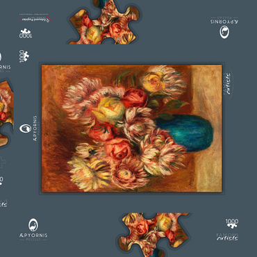 Darstellung des Puzzle Motivs Flowers in a Green Vase (Fleurs dans un vase vert) (1912) by Pierre-Auguste Renoir 1000 Puzzle Schachtel 3D Modell
