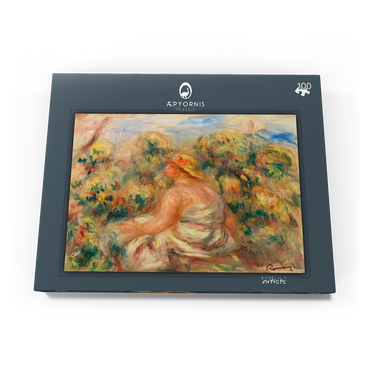 Darstellung des Puzzle Motivs Woman with Hat in a Landscape (Femme avec chapeau dans un paysage) (1918) by Pierre-Auguste Renoir 100 Puzzle Schachtel Ansicht3