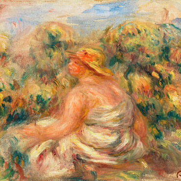 Darstellung des Puzzle Motivs Woman with Hat in a Landscape (Femme avec chapeau dans un paysage) (1918) by Pierre-Auguste Renoir 100 Puzzle 3D Modell