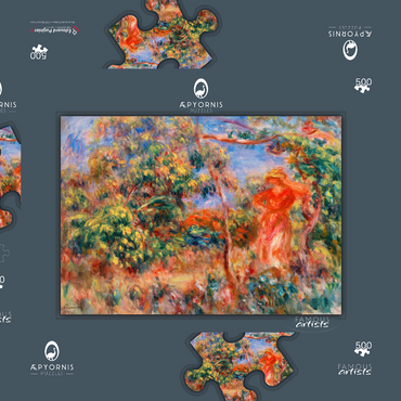Darstellung des Puzzle Motivs Woman in Red in a Landscape (Femme en rouge dans un paysage) (1917) by Pierre-Auguste Renoir 500 Puzzle Schachtel 3D Modell