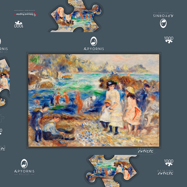 Darstellung des Puzzle Motivs Children on the Seashore, Guernsey (Enfants au bord de la mer à Guernesey) (1883) by Pierre-Auguste Renoir 1000 Puzzle Schachtel 3D Modell