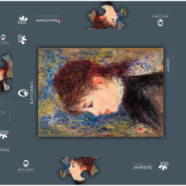 Darstellung des Puzzle Motivs Young Woman with Rose (Jeune fille à la rose) (1877) by Pierre-Auguste Renoir 100 Puzzle Schachtel 3D Modell