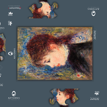 Darstellung des Puzzle Motivs Young Woman with Rose (Jeune fille à la rose) (1877) by Pierre-Auguste Renoir 500 Puzzle Schachtel 3D Modell