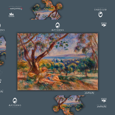 Darstellung des Puzzle Motivs Landscape with Figures, near Cagnes (Paysage avec figures, environs de Cagnes) (1910) by Pierre-Auguste Renoir 1000 Puzzle Schachtel 3D Modell