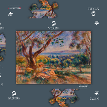 Darstellung des Puzzle Motivs Landscape with Figures, near Cagnes (Paysage avec figures, environs de Cagnes) (1910) by Pierre-Auguste Renoir 500 Puzzle Schachtel 3D Modell