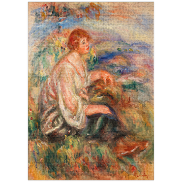 Darstellung des Puzzle Motivs puzzleplate Woman in Tulle Blouse and Black Skirt (Femme en blouse de tulle et en jupe noire dans un paysage) (1917) by Pierre-Auguste Renoir 1000 Puzzle
