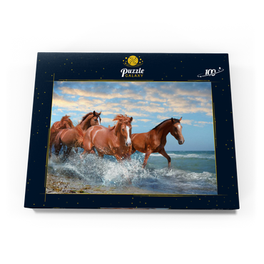 Darstellung des Puzzle Motivs Schöne Pferde laufen am Strand durch das Meer 100 Puzzle Schachtel Ansicht3