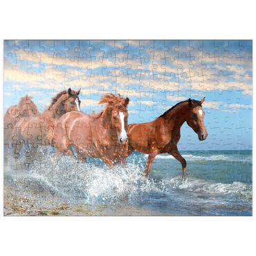 Darstellung des Puzzle Motivs puzzleplate Schöne Pferde laufen am Strand durch das Meer 200 Puzzle