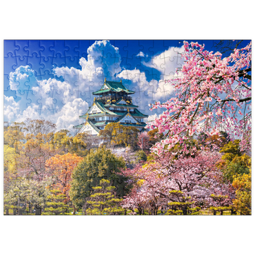 Darstellung des Puzzle Motivs puzzleplate Kirschblüten und Schloss in Osaka, Japan 200 Puzzle