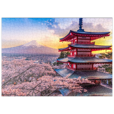 Darstellung des Puzzle Motivs puzzleplate Schöne Sicht auf den Berg Fuji und Chureito Pagoda bei Sonnenuntergang 500 Puzzle