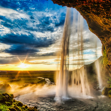 Darstellung des Puzzle Motivs Seljalandfoss-Wasserfall bei Sonnenuntergang, Island 200 Puzzle 3D Modell