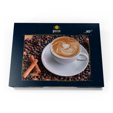 Darstellung des Puzzle Motivs Eine Tasse heißer Kaffee mit Kaffeebohnen 500 Puzzle Schachtel Ansicht3