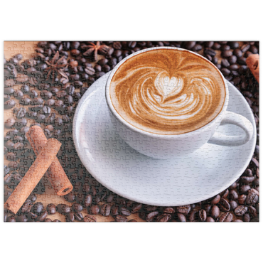 Darstellung des Puzzle Motivs puzzleplate Eine Tasse heißer Kaffee mit Kaffeebohnen 500 Puzzle