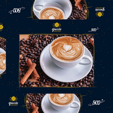 Darstellung des Puzzle Motivs Eine Tasse heißer Kaffee mit Kaffeebohnen 500 Puzzle Schachtel 3D Modell