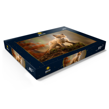 Darstellung des Puzzle Motivs Ein junger neugieriger Fuchs im Wald 100 Puzzle Schachtel Ansicht1