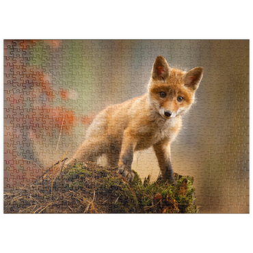 Darstellung des Puzzle Motivs puzzleplate Ein junger neugieriger Fuchs im Wald 500 Puzzle