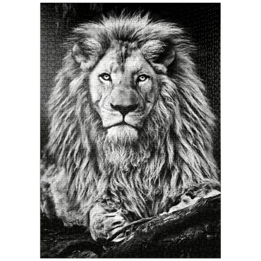 Darstellung des Puzzle Motivs puzzleplate Schwarz-Weiß-Bild eines Majestätischen Löwen 1000 Puzzle