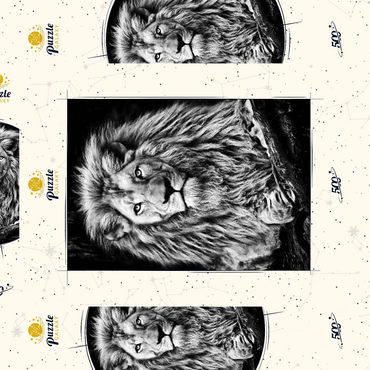 Darstellung des Puzzle Motivs Schwarz-Weiß-Bild eines Majestätischen Löwen 500 Puzzle Schachtel 3D Modell