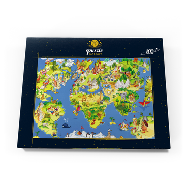 Darstellung des Puzzle Motivs Tolle und lustige Cartoon-Weltkarte - Illustration für Kinder 100 Puzzle Schachtel Ansicht3
