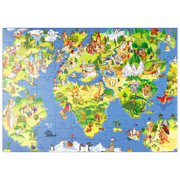 Darstellung des Puzzle Motivs puzzleplate Tolle und lustige Cartoon-Weltkarte - Illustration für Kinder 100 Puzzle