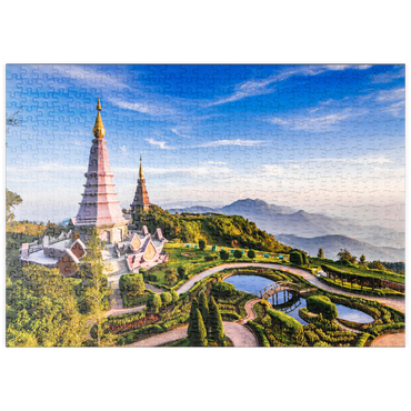 Darstellung des Puzzle Motivs puzzleplate Landschaft mit zwei Pagoden auf dem Gipfel des Inthanon-Bergs, Chiang Mai, Thailand 500 Puzzle