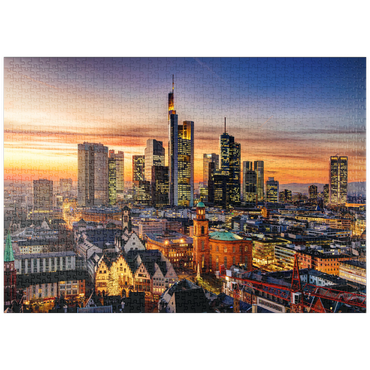 Darstellung des Puzzle Motivs puzzleplate Frankfurt am Main bei Nacht, Deutschland 1000 Puzzle